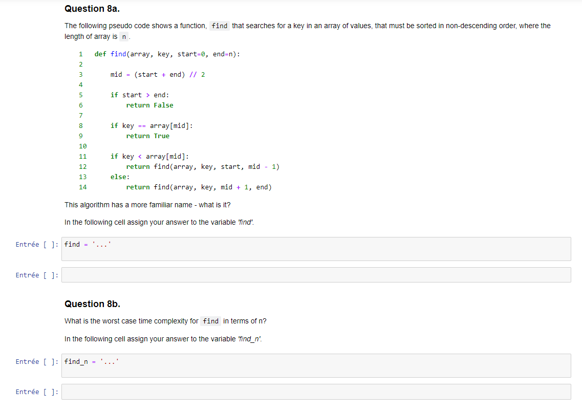 Solved Question 8a. The following pseudo code shows a | Chegg.com
