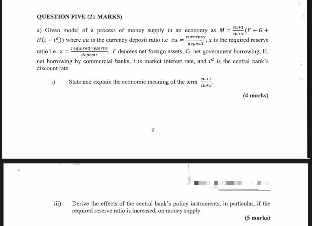 Solved Question Five 21 Marks Cu 1 Cux A Given Model O Chegg Com