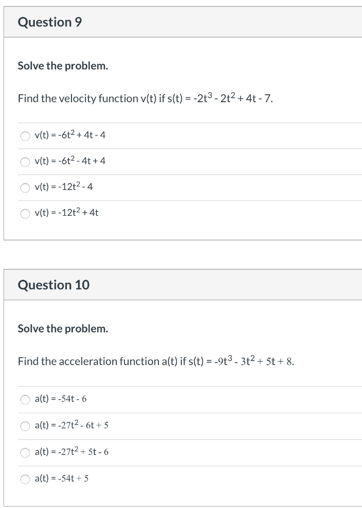 Solved Question 9 Solve the problem. Find the velocity | Chegg.com