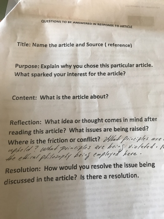 QUESTIONS TO BE ANSWERED IN RESPONSE TO ARTICLE | Chegg.com