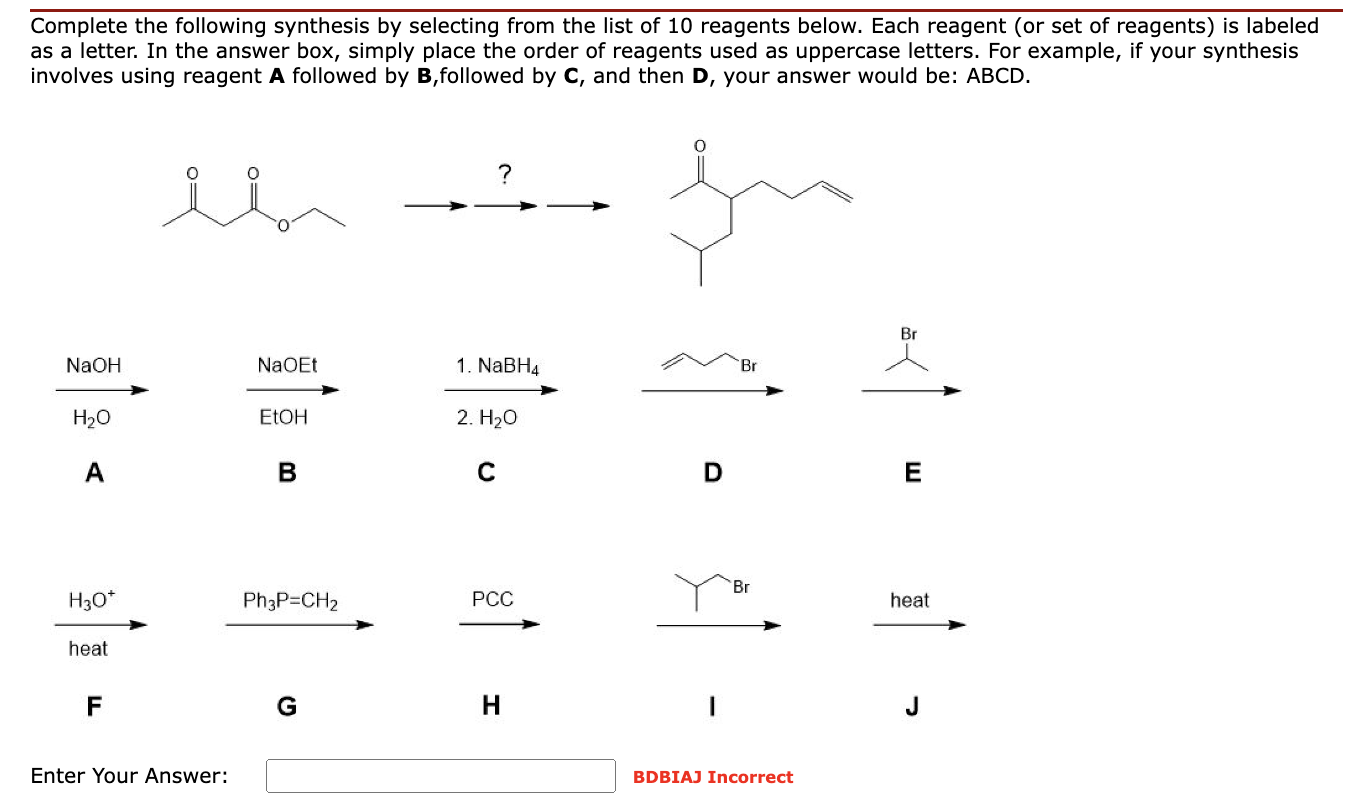 Solved Complete The Following Synthesis By Selecting From | Chegg.com