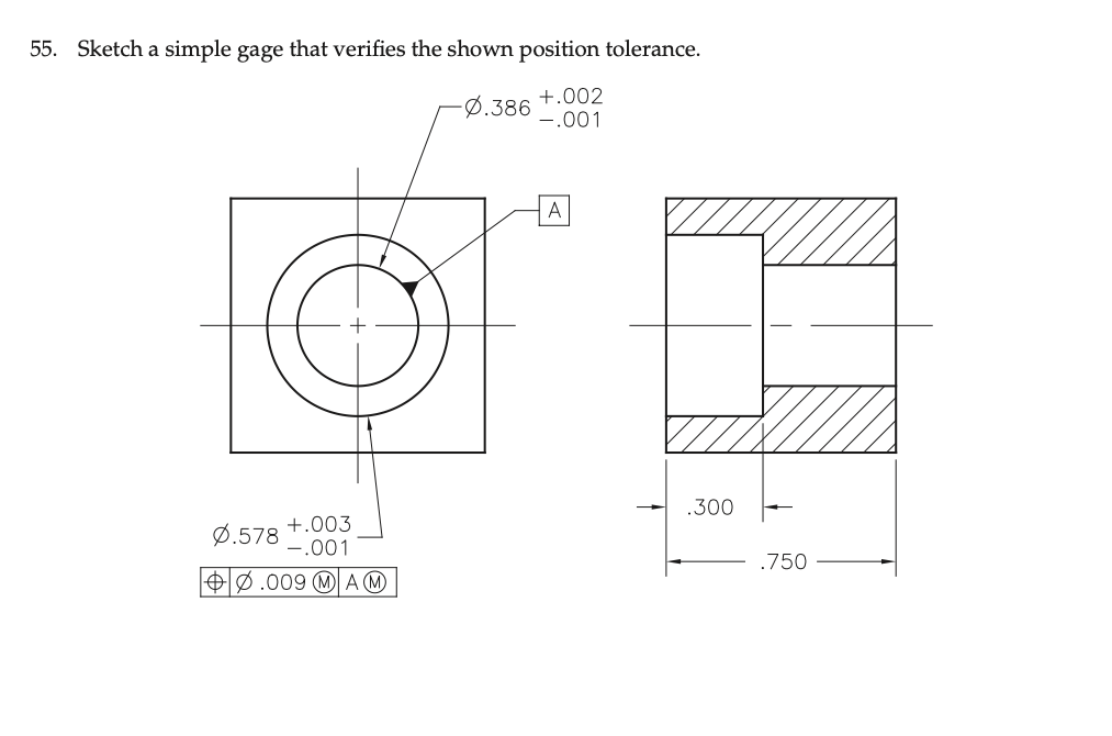 Solved 55. Sketch a simple gage that verifies the shown | Chegg.com