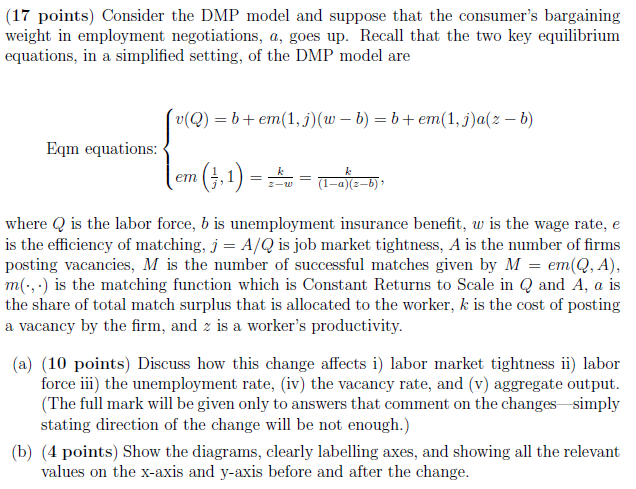 (17 Points) Consider The DMP Model And Suppose That | Chegg.com