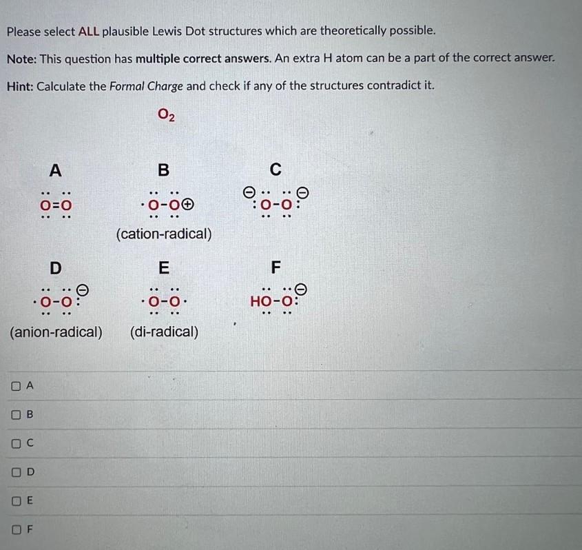 Solved Please Select All Plausible Lewis Dot Structures