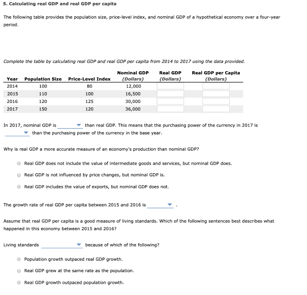 Solved 5. Calculating Real GDP And Real GDP Per Capita The | Chegg.com