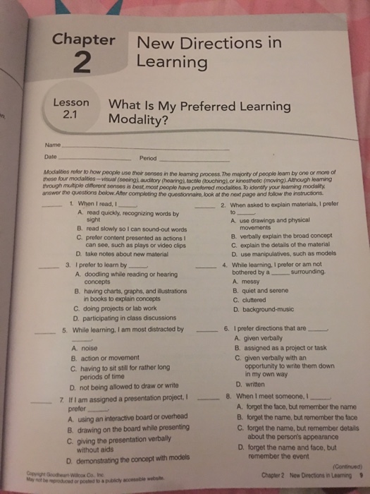 Solved Chapter New Directions in Learning Lesson What Is My | Chegg.com