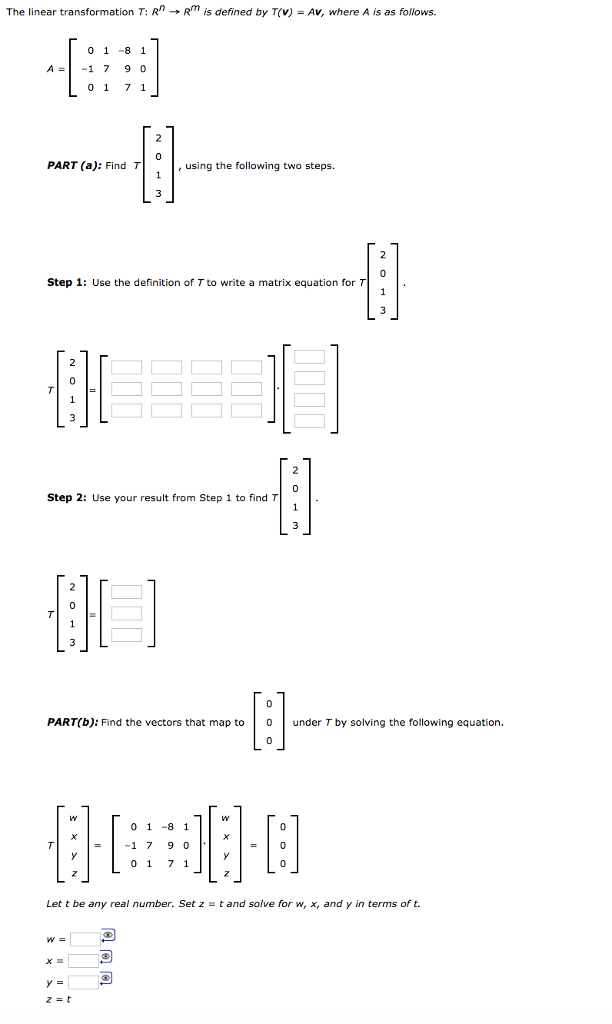 Solved The linear transformation T Rn → Rm is defined by