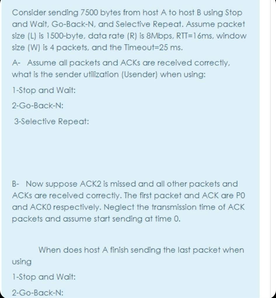 Solved Consider sending 7500 bytes from host A to host B