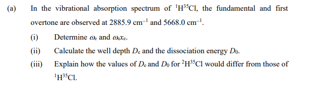 Solved (a) In the vibrational absorption spectrum of 'H*CI, | Chegg.com