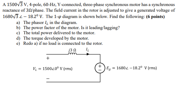 Solved A 1500v3 V 4 Pole 60 Hz Y Connected Three Phase