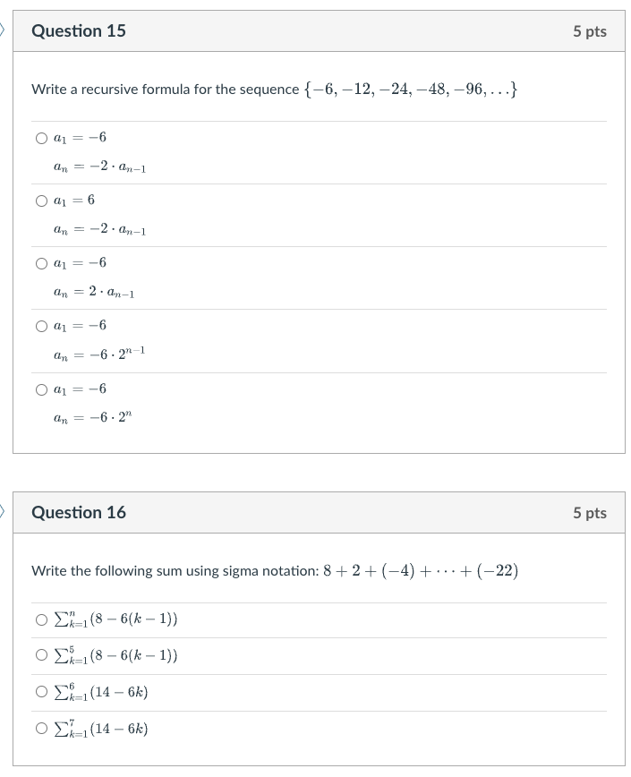 Solved Write a recursive formula for the sequence | Chegg.com