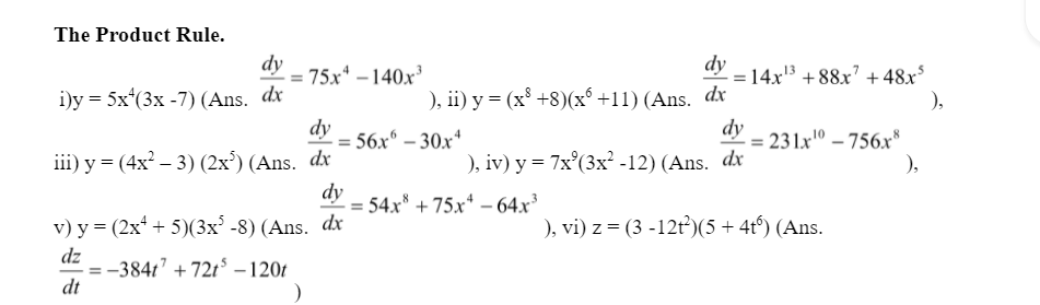 Solved ), The Product Rule. dy = 75x