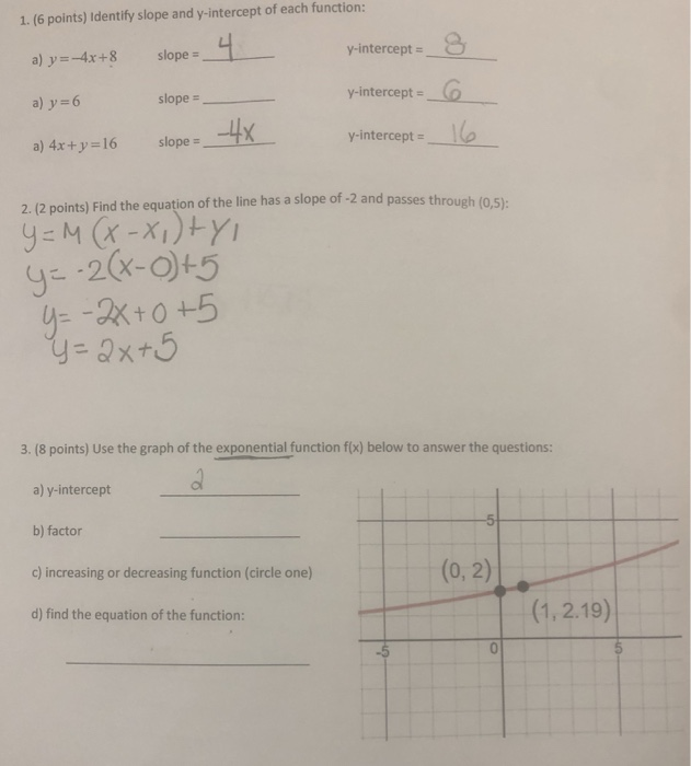 Solved 1. (6 points) Identify slope and y-intercept of each | Chegg.com