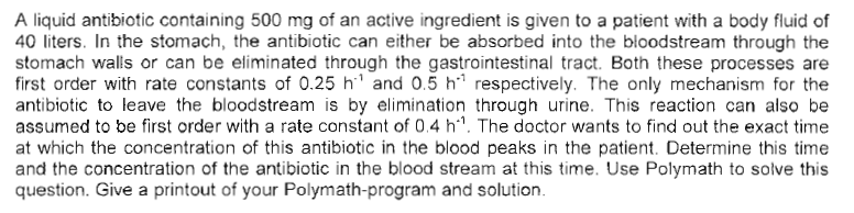 Solved A liquid antibiotic containing 500 mg of an active | Chegg.com