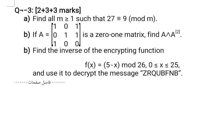 Solved Q--3: [2+3+3 marks] a) Find all m 2 1 such that 27 = | Chegg.com