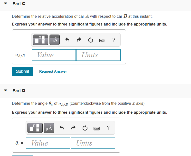 Solved Part C Determine the relative acceleration of car A | Chegg.com