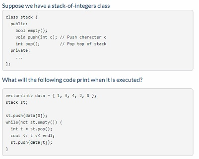 Solved Suppose we have a stack-of-integers class class stack | Chegg.com