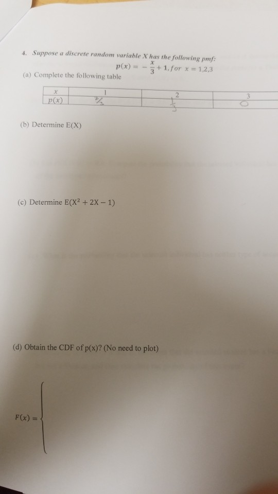 Solved 4. Suppose a discrete random variable X has the | Chegg.com