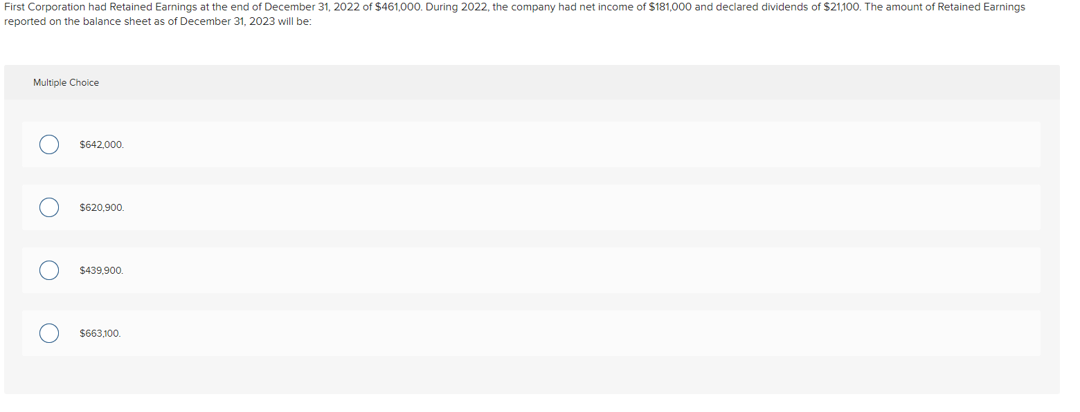 Solved First Corporation had Retained Earnings at the end of | Chegg.com