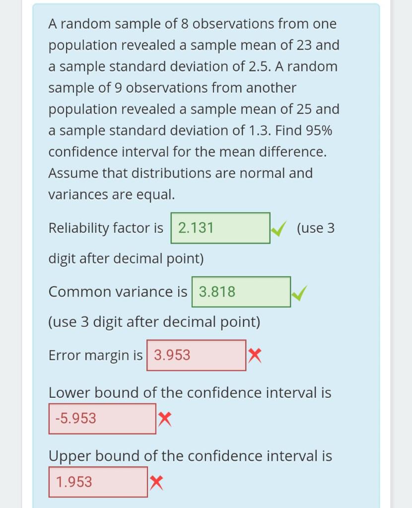 Solved A random sample of 8 observations from one population | Chegg.com
