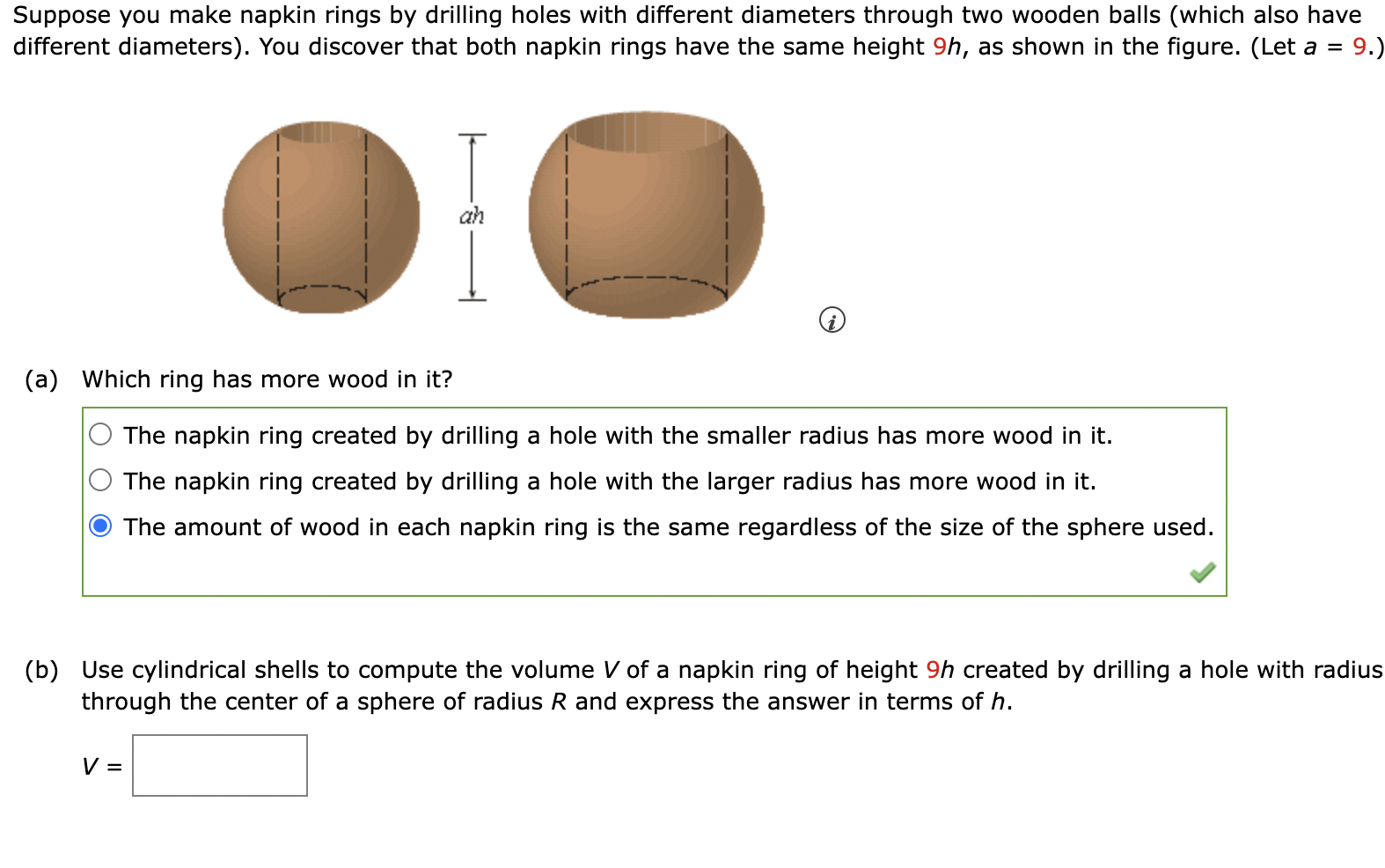 Solved Suppose you make napkin rings by drilling holes with | Chegg.com