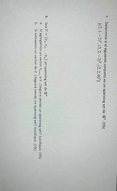 Solved 7. Determine if the following set is a spanning set | Chegg.com
