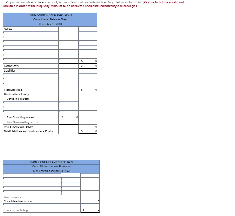 Consolidation Worksheet Entries