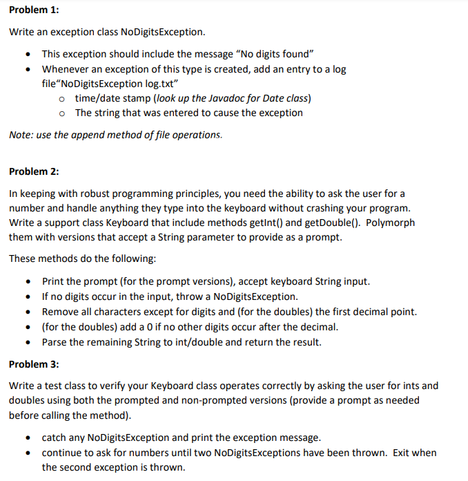 Solved Problem 1: Write an exception class No | Chegg.com