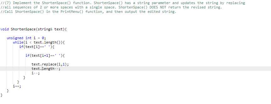 Solved (7) Implement the ShortenSpace() function. | Chegg.com