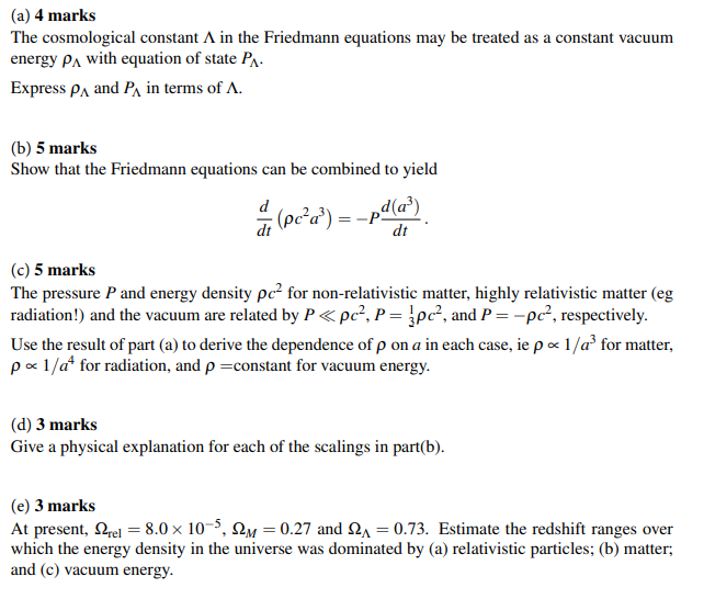 A 4 Marks The Cosmological Constant A In The Fri Chegg Com