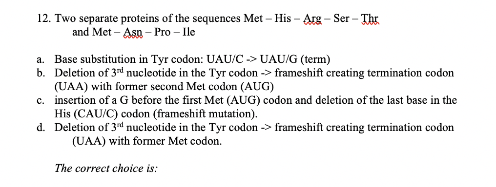 Solved II. Given the following wild type amino acid | Chegg.com