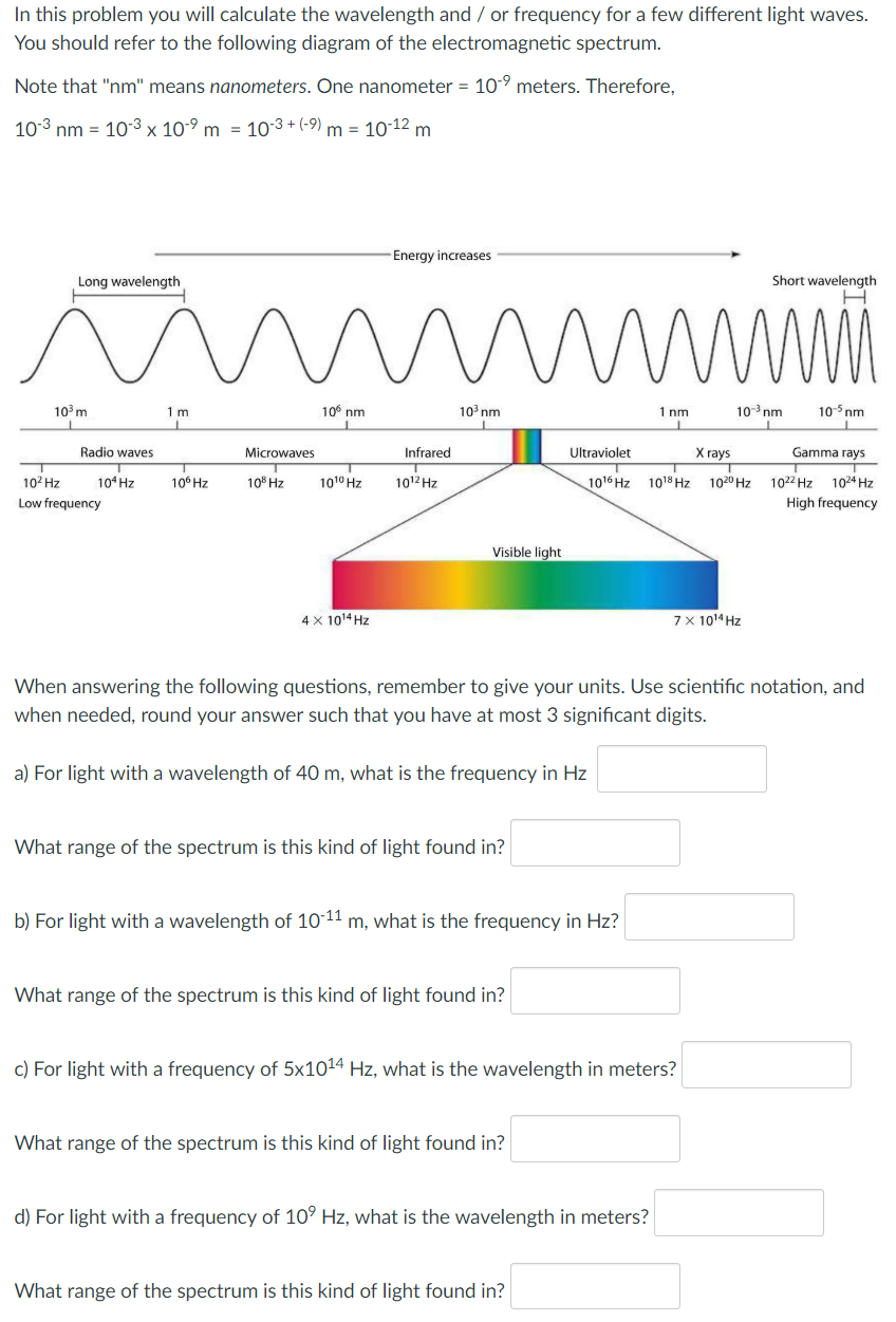 Solved In this problem you will calculate the wavelength and | Chegg.com