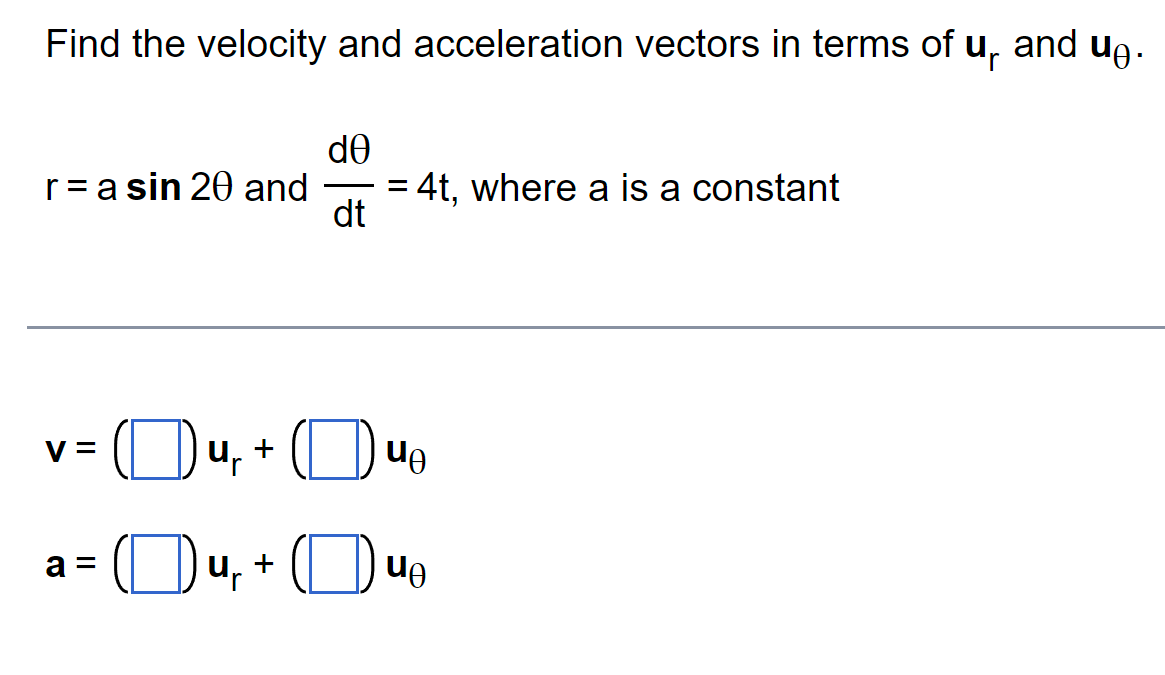 Solved Find the velocity and acceleration vectors in terms | Chegg.com