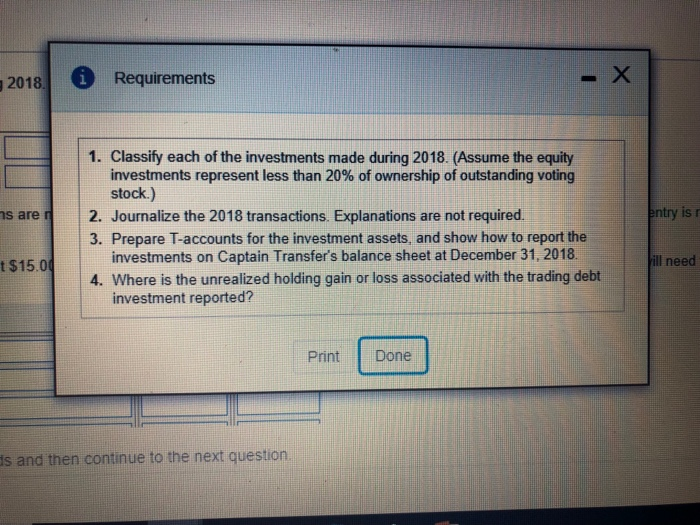 Solved 2018 Requirements 1. Classify each of the investments