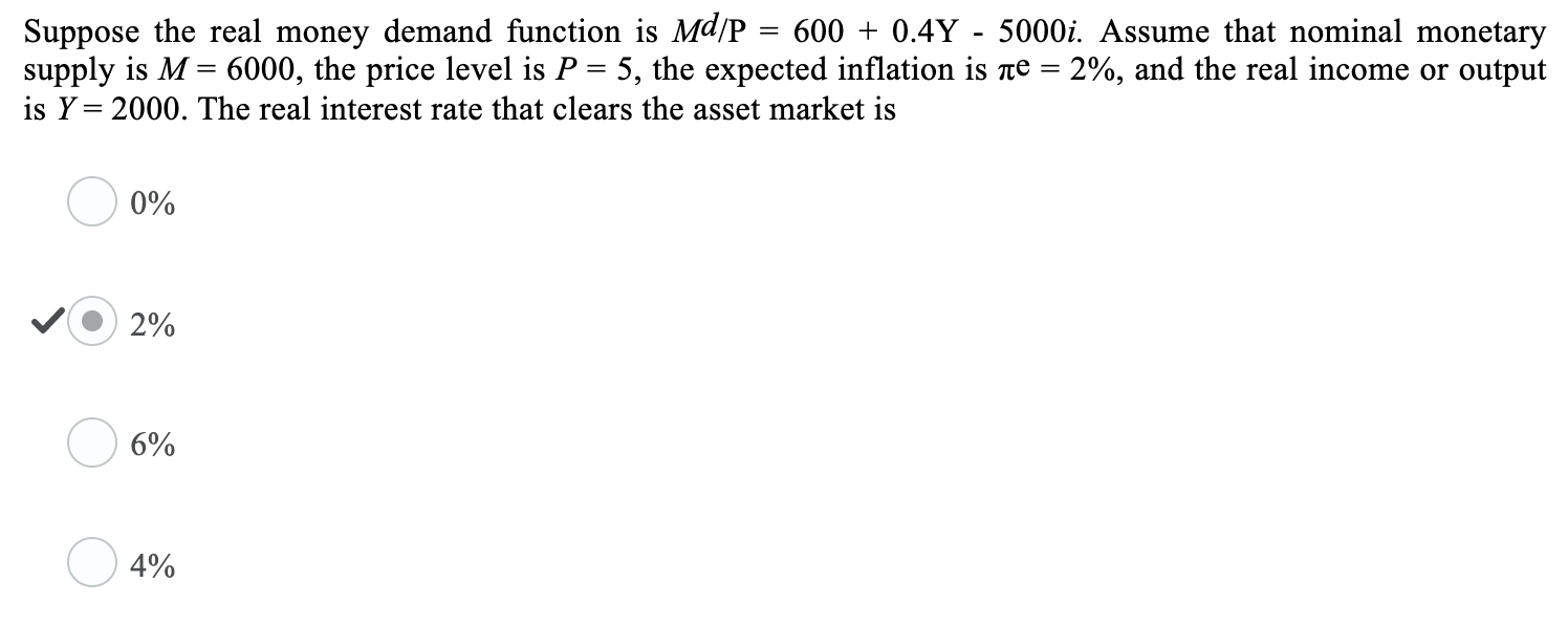 Solved Suppose The Real Money Demand Function Is Md P 600