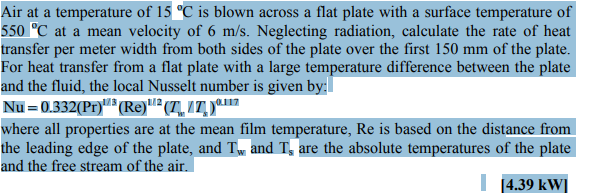 Solved Air at a temperature of 15 °C is blown across a flat | Chegg.com