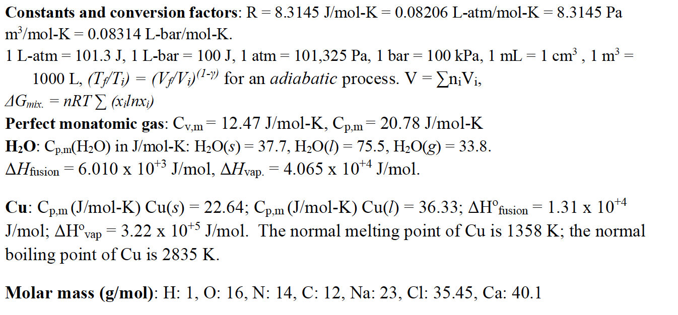 Solved Constants and conversion factors: R = 8.3145 J/mol-K | Chegg.com