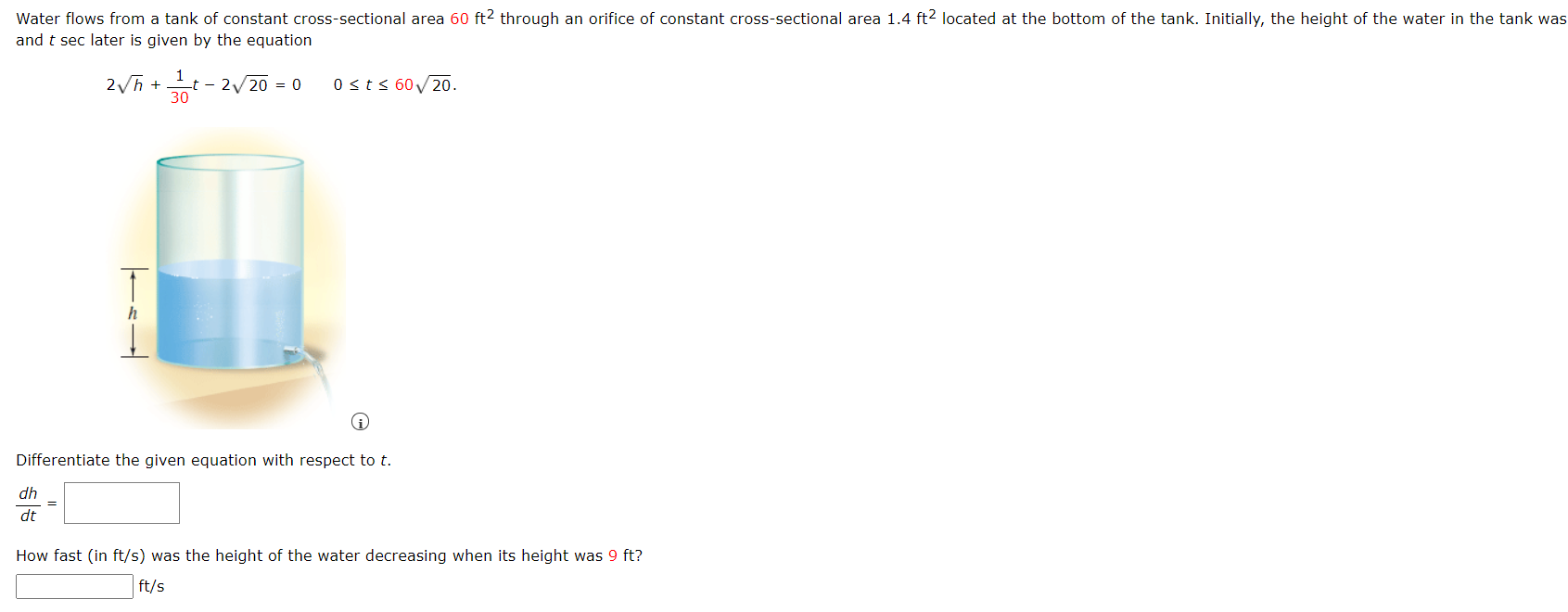 solved-water-flows-from-a-tank-of-constant-cross-sectional-chegg
