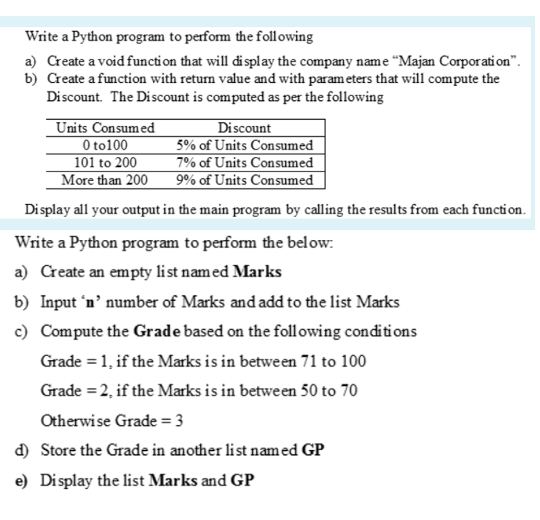 Solved Write a Python program to perform the following a) | Chegg.com