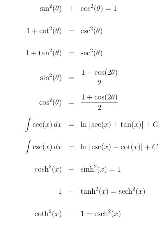 calculus equations sheet