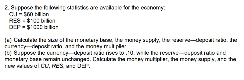 Solved 2. Suppose The Following Statistics Are Available For | Chegg.com