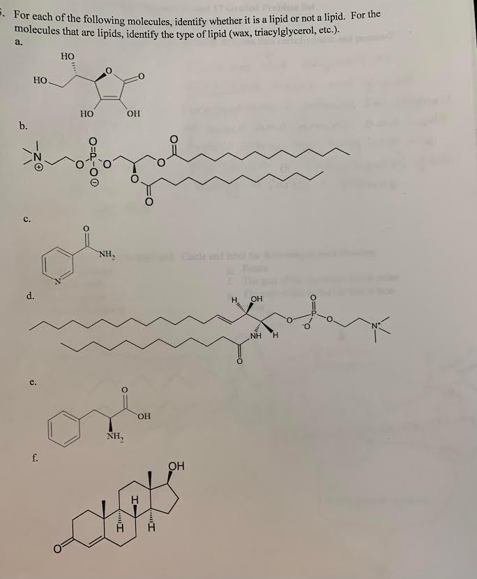 Solved 5. For each of the following molecules, identify | Chegg.com
