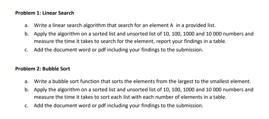 Solved Problem 1: Linear Search a. Write a linear search | Chegg.com