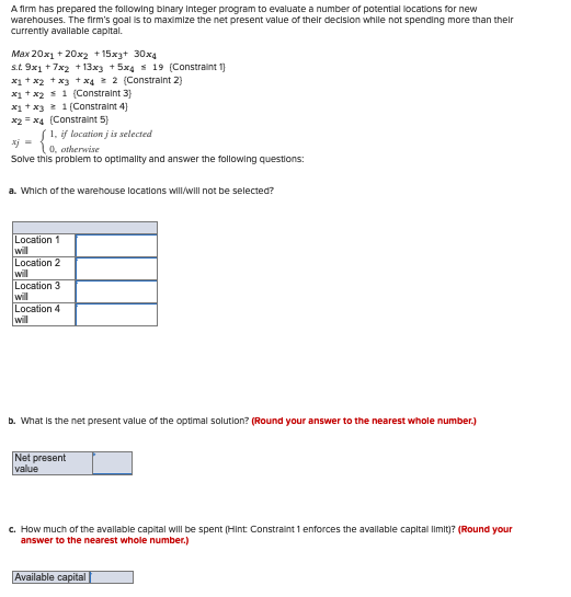 Solved A firm has prepared the following binary Integer | Chegg.com