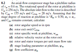 Solved 8.2 An axial-flow compressor stage has a pitchline | Chegg.com