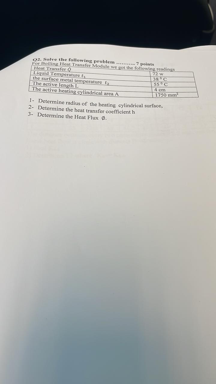 Solved Q2. Solve the following problem For Boiling Heat | Chegg.com