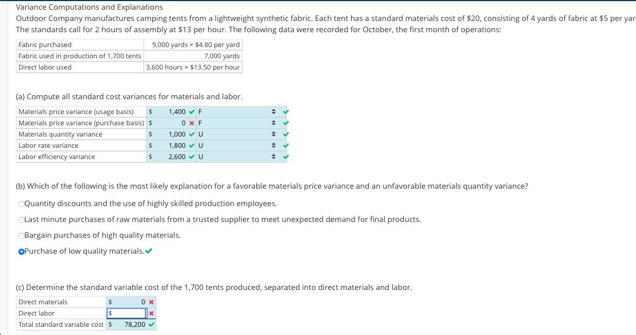 Solved Variance Computations and Explanations Outdoor | Chegg.com