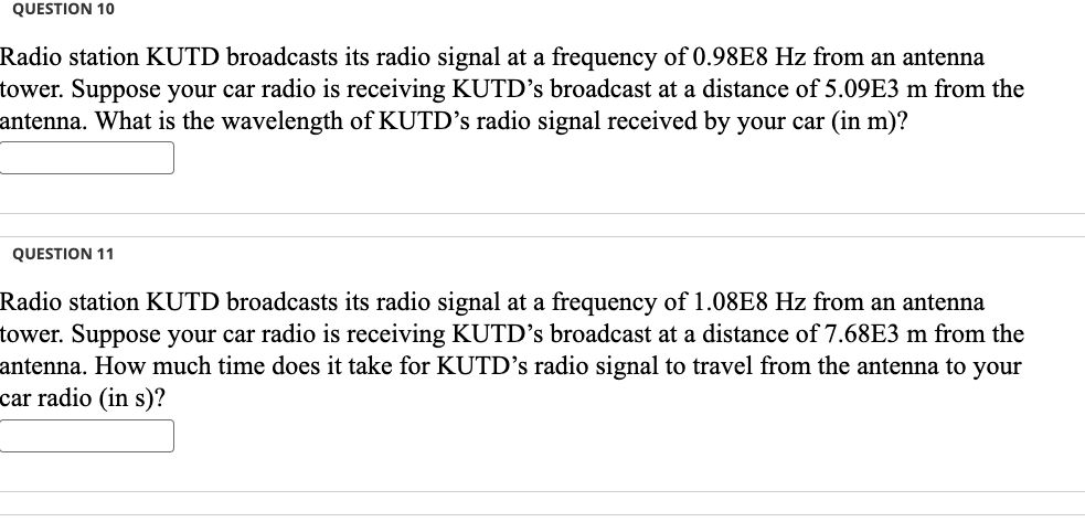 Solved Radio station KUTD broadcasts its radio signal at a | Chegg.com