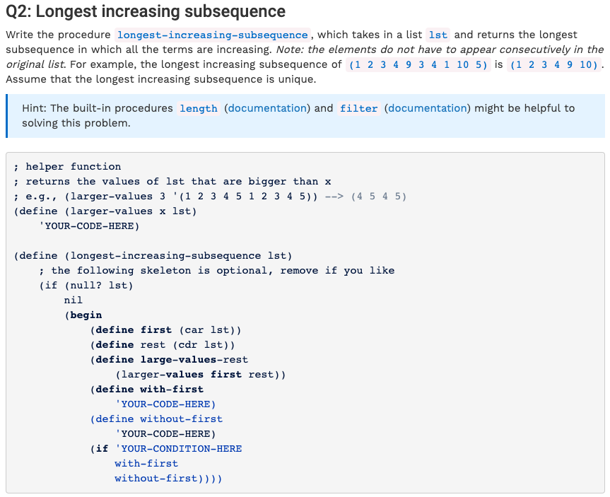 Solved Q2: Longest increasing subsequence Write the | Chegg.com