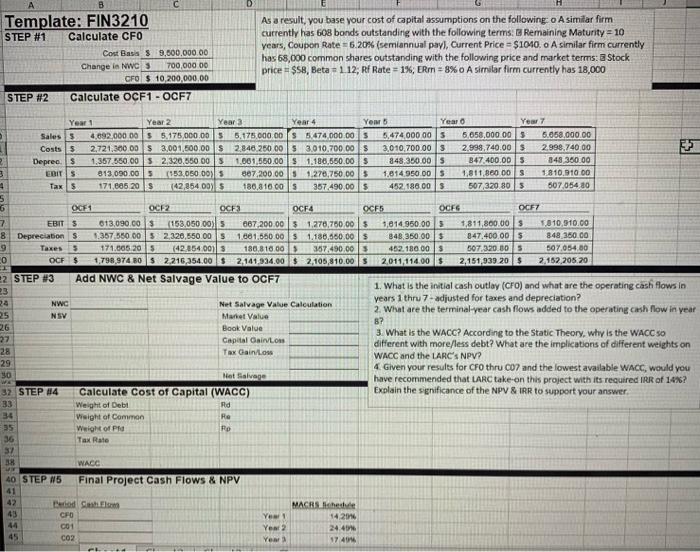 Template: FIN3210 STEP #1 Calculate CFO Cost Basis $ | Chegg.com